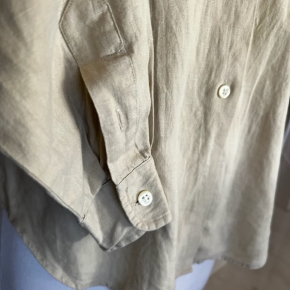 RALPH LAUREN  - SHIRT/BLOUSE  (LAUREN)  SMALL  LINEN  - BEIGE/MUSTARD - Picture 7 of 7